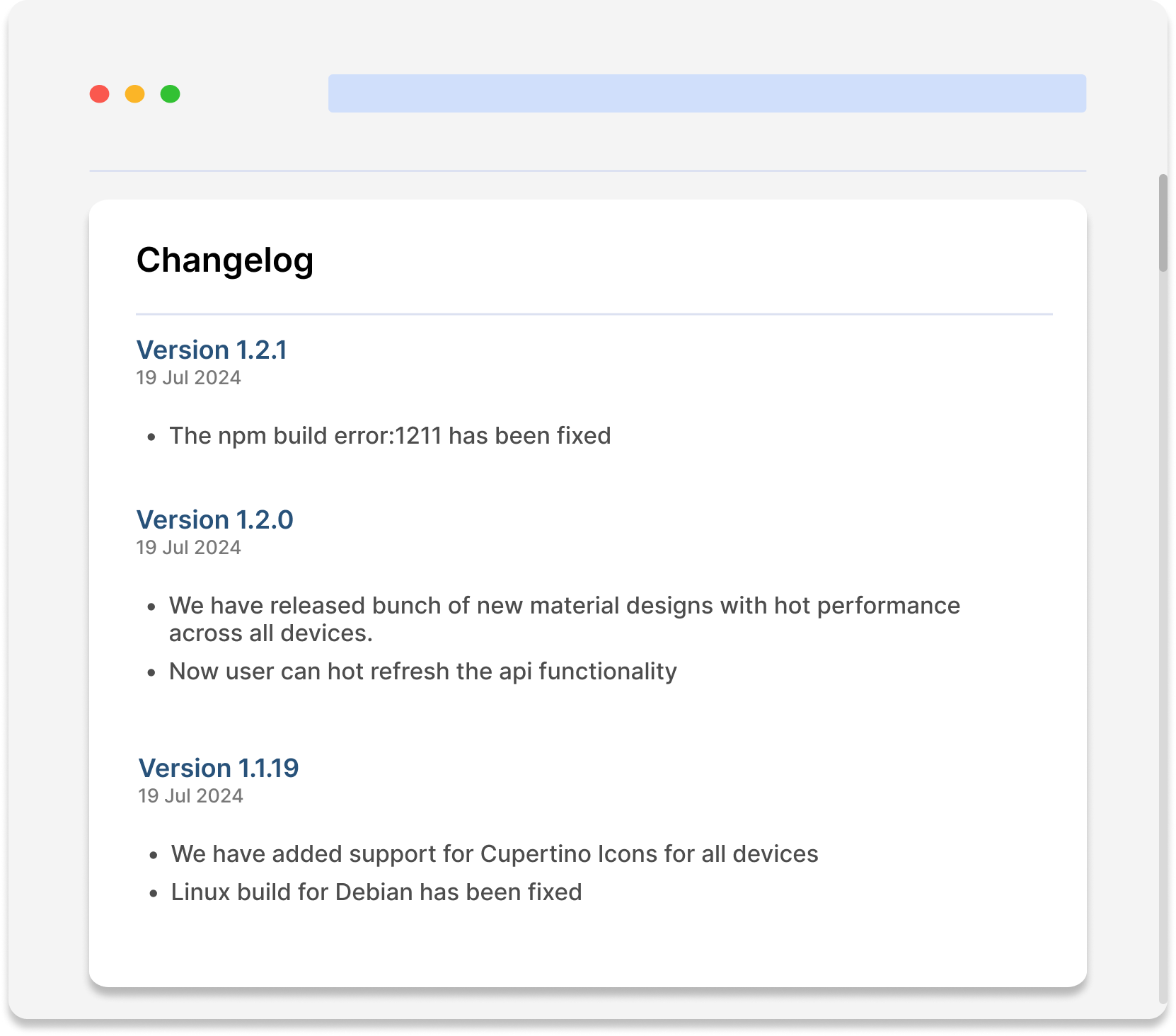 Changelog Display Example